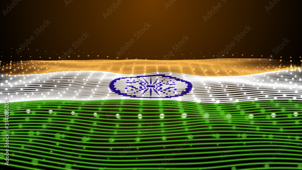 Abstract Glowing particles digital abstract lines flag of India Indian Flag  texture 8K Illustration background. Stock Illustration | Adobe Stock