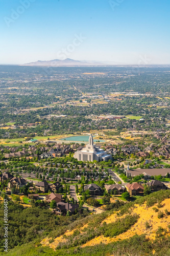 Salt Lake City Utah views with scenic suburbs landscape against mountain and sky