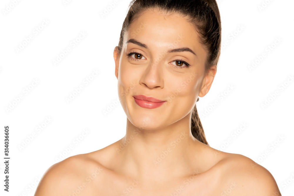 Portrait of young cheerfull woman on white background Portrait of young cheerfull woman on white background