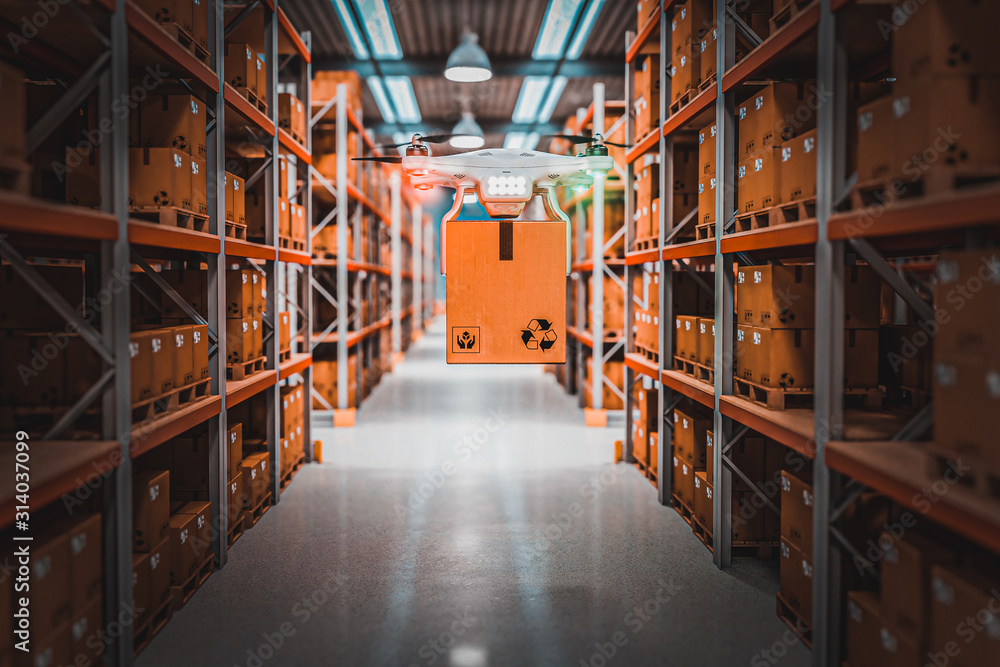 warehouse and drone at work warehouse and drone at work