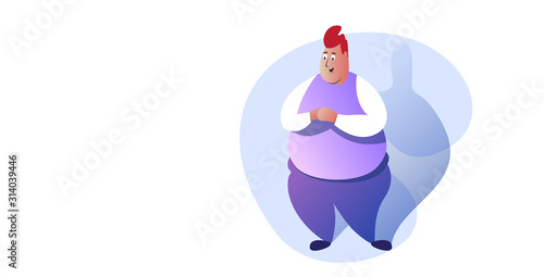 funny fat guy standing pose smiling man in casual clothes male cartoon character full length horizontal vector illustration