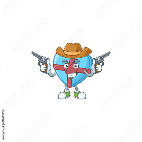 Confident love gift blue Cowboy cartoon character holding guns