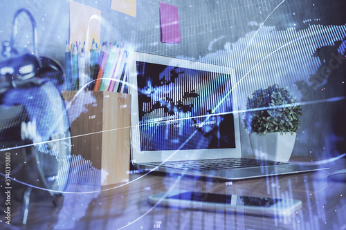 Wallpaper Mural Financial chart drawing and table with computer on background. Multi exposure. Concept of international markets. Torontodigital.ca