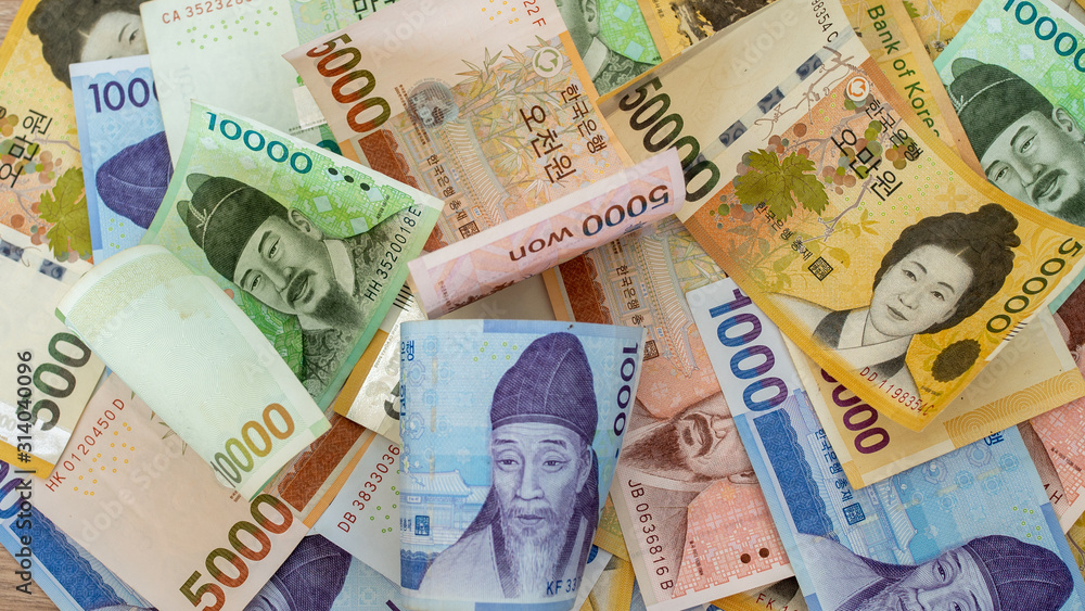 Obraz premium Korean won banknote Korea for vintage background image concepts.