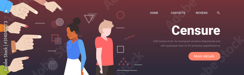 depressed children being bullied surrounded by schoolmates fingers pointing on mix race girl boy peer violence victim of bullying mocking public disapproval concept portrait copy space vector