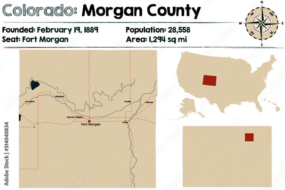 Large and detailed map of Morgan county in Colorado, USA.