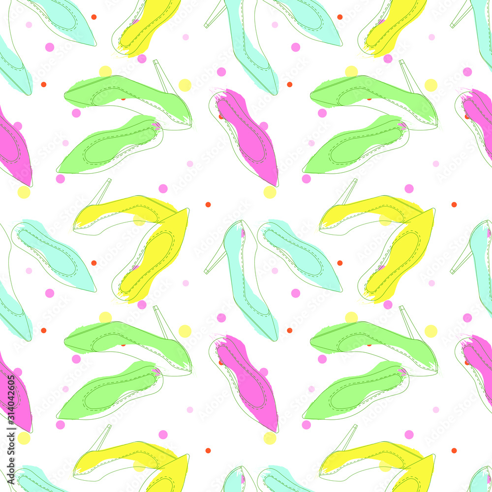 Shoes seamless pattern. Vector hand drawn illustration on fasion theme. Design element for web, wallpapers. backdrops, print. Shoes seamless pattern. Vector hand drawn illustration on fasion theme. Design element for web, wallpapers. backdrops, print.