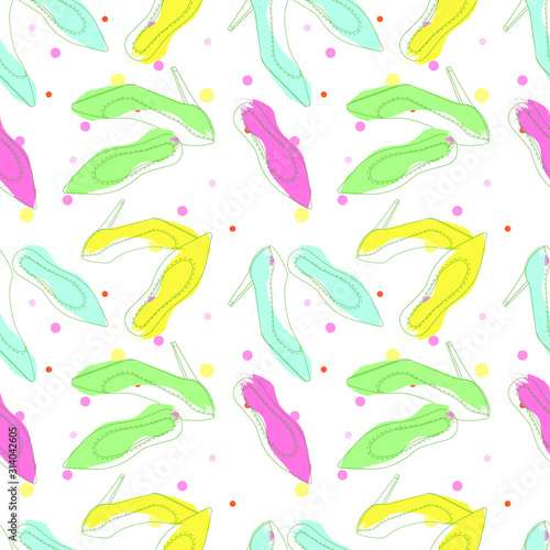 Shoes seamless pattern. Vector hand drawn illustration on fasion theme. Design element for web, wallpapers. backdrops, print.