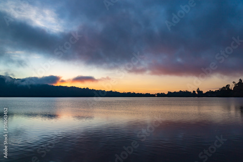 A beautiful sunrise at a Lake Bratan. Bali island, Indonesia.