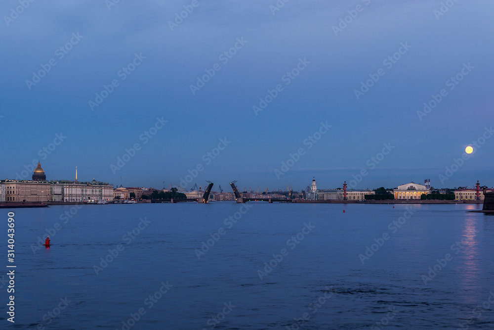 panoramic view of the Neva river with historical buildings