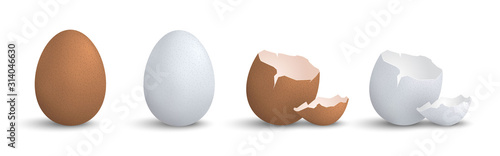 Fotografiet Set of 3d realistic eggs isolated eps10 vector elements, chicken egg, cracked eg
