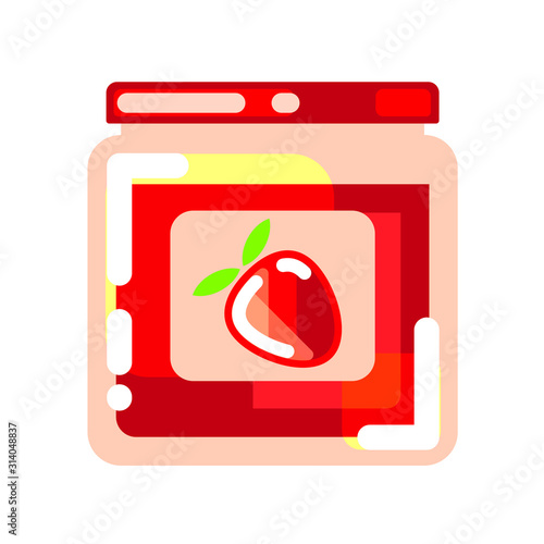 vector illustration of a jar of red strawberry jam with label
