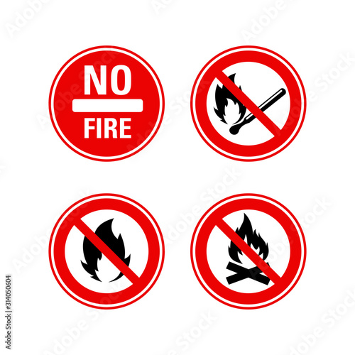 Free Download con forbidding fire, making a furnace, and burning something. Round fire ban signs o prevent making fire. Warning danger of igniting fire in a forest. - GFXLoad