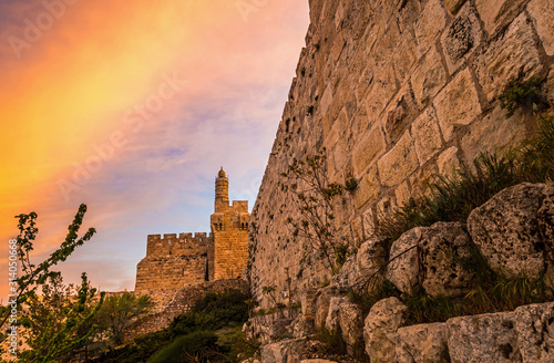 Tower of David/Jerusalem Citadel and the Ottoman-built fortified Old City wall, Jerusalem photo