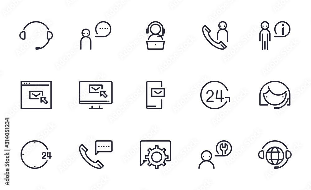 Set of Customer service, Call center, Contact us vector icon illustration Set of Customer service, Call center, Contact us vector icon illustration