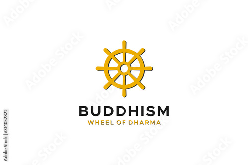 Religious Symbol Buddhism Wheel of Dharma isolated on white background. Flat Vector Icon Design Template Element