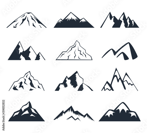 Black and white illustration of mountains.