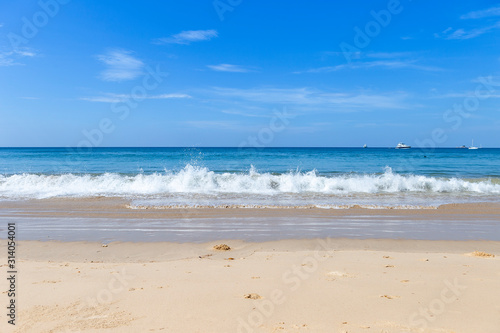 Seascape background  clear blue sky and blue sea  summer outdoor day light  holiday destination  relaxing time