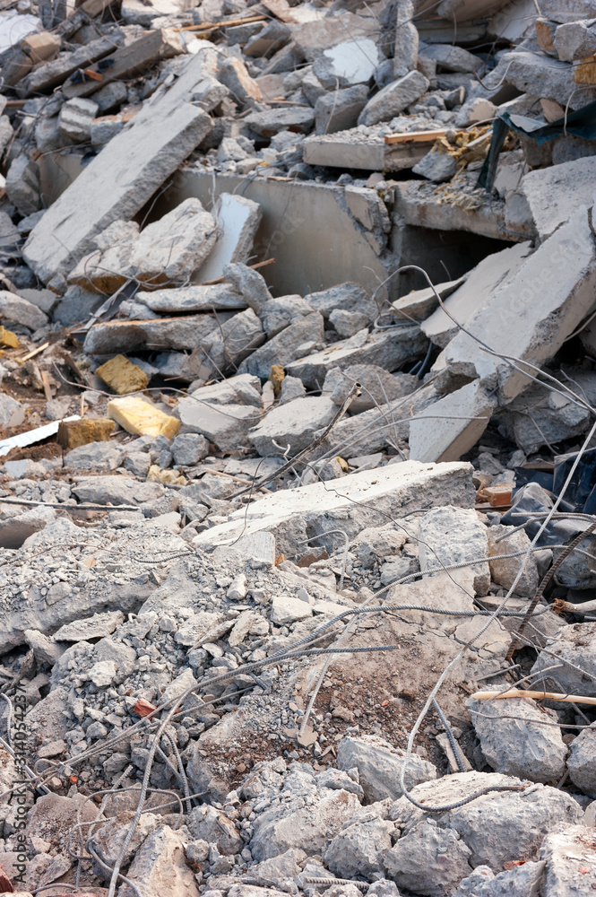 Pile of concrete debris at a building demolition site Pile of concrete debris at a building demolition site