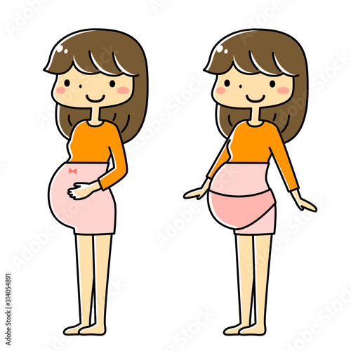 The pregnant woman who puts on and leaves the bellyband (with a ribbon and with a belt)(Anime style illustration) photo