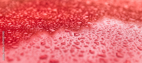Rain drops on a red surface