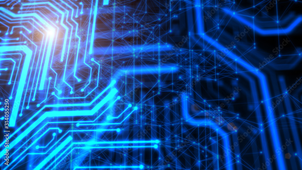 Fototapeta premium Blue technology background circuit board. Concept technology background.