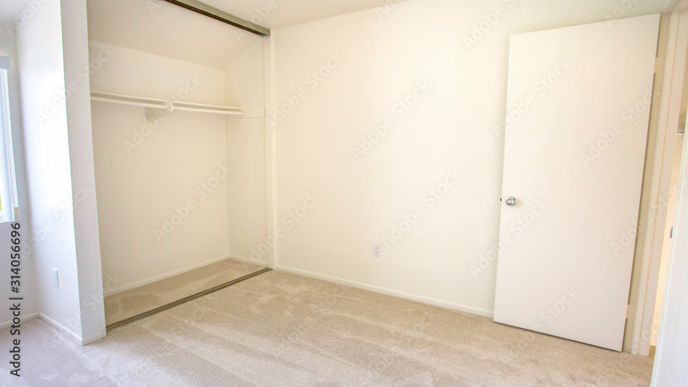 Fototapeta premium Panorama frame Empty bedroom with no closet doors