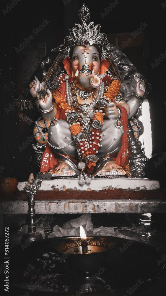 statue in temple,lord ganesh the god of Hindus