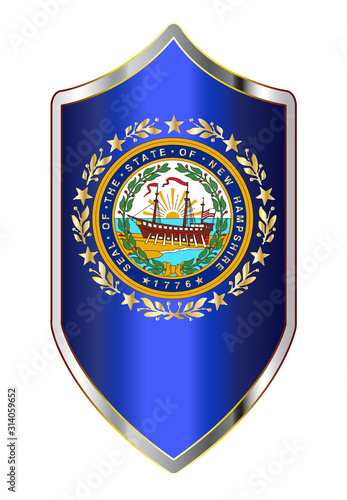 New Hampshire State Flag On A Crusader Style Shield