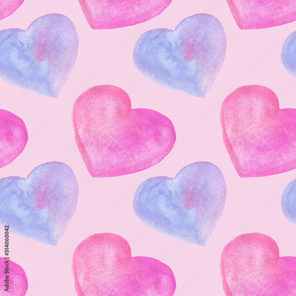 watercolor hearts seamless pattern. cute gentle background valentines