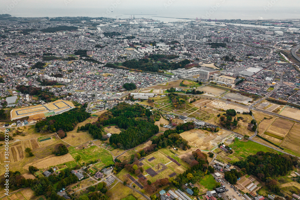 The aerial view of Tagajo city.