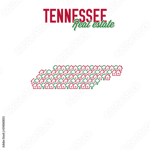 Tennessee real estate properties map. Text design. Tennessee US state realty concept. Vector illustration