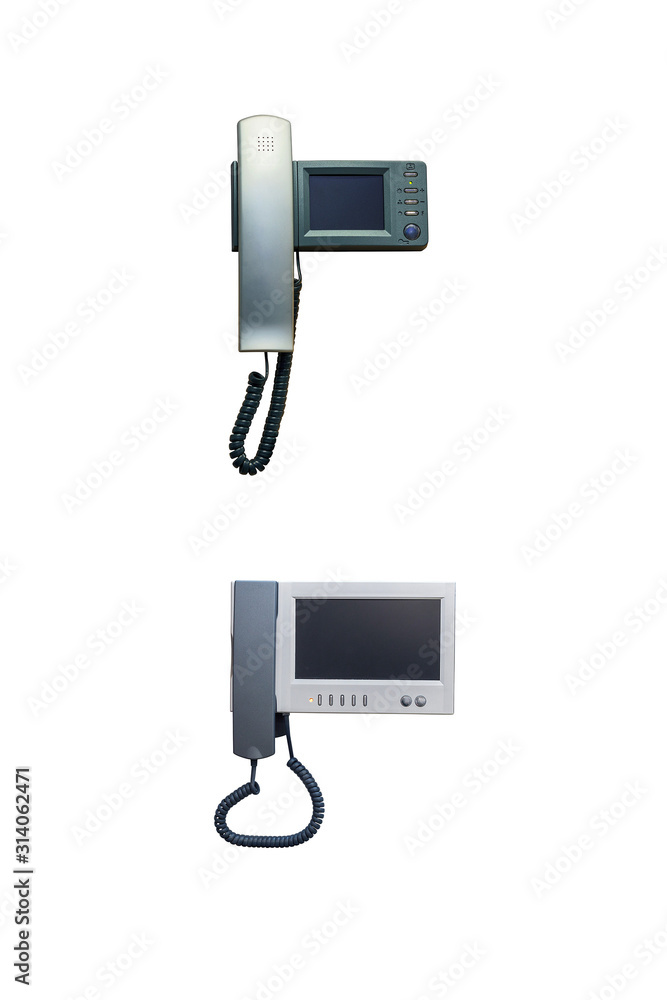 two device for permission to enter residential and industrial premises with a large video screen isolated on white background two device for permission to enter residential and industrial premises with a large video screen isolated on white background