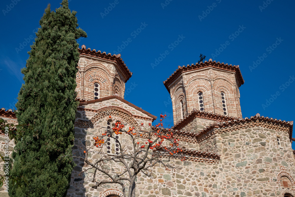 Fototapeta premium persimmon tree on fhe Monasteries of Meteora an UNESCO World Heritage. The Holy Monastery of Varlaam. Kalambaka (Kalabaka), Greece.