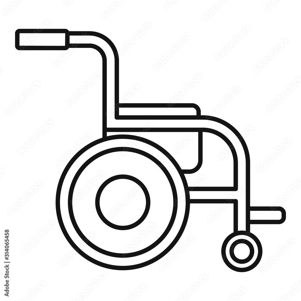 Side view wheelchair icon. Outline side view wheelchair vector icon for web design isolated on white background Side view wheelchair icon. Outline side view wheelchair vector icon for web design isolated on white background