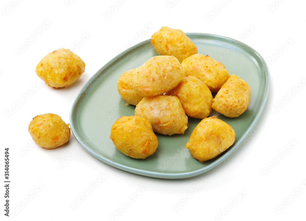 Croquette is food from potato wadding containing minced meat that is seasoned and mixed with vegetables. Indonesia, jajanan on white Croquette is food from potato wadding containing minced meat that is seasoned and mixed with vegetables. Indonesia, jajanan on white