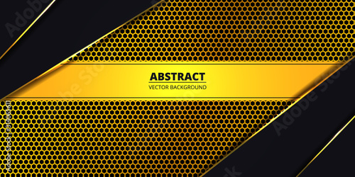 Golden luxury hexagon carbon fiber background. Abstract background with golden luminous lines. Luxury modern futuristic backdrop. Vector illustration EPS10.