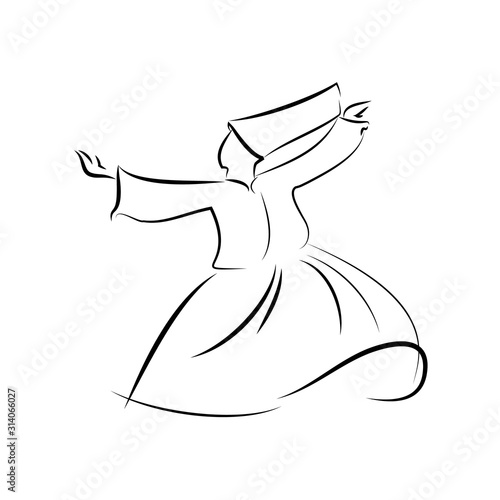 Vector Islam dance Sufi dervishes religion. Whirling dances of dervishes.