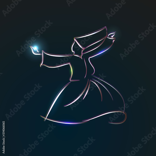 Vector Islam dance Sufi dervishes religion. Whirling dances of dervishes.