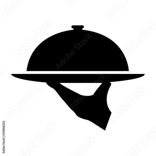 restaurant steel serving  tray with hand icon vector - illustration