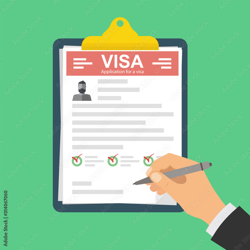 Clipboard with visa application. Clipboard with visa application.