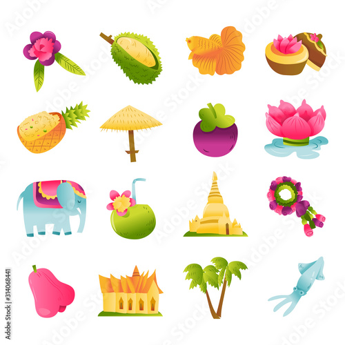 Super Cute Thailand Culture Icons Set