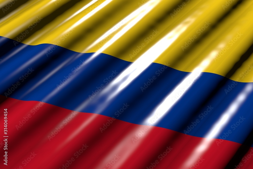 Naklejka premium wonderful celebration flag 3d illustration. - shiny - looking like plastic flag of Colombia with big folds lie in corner