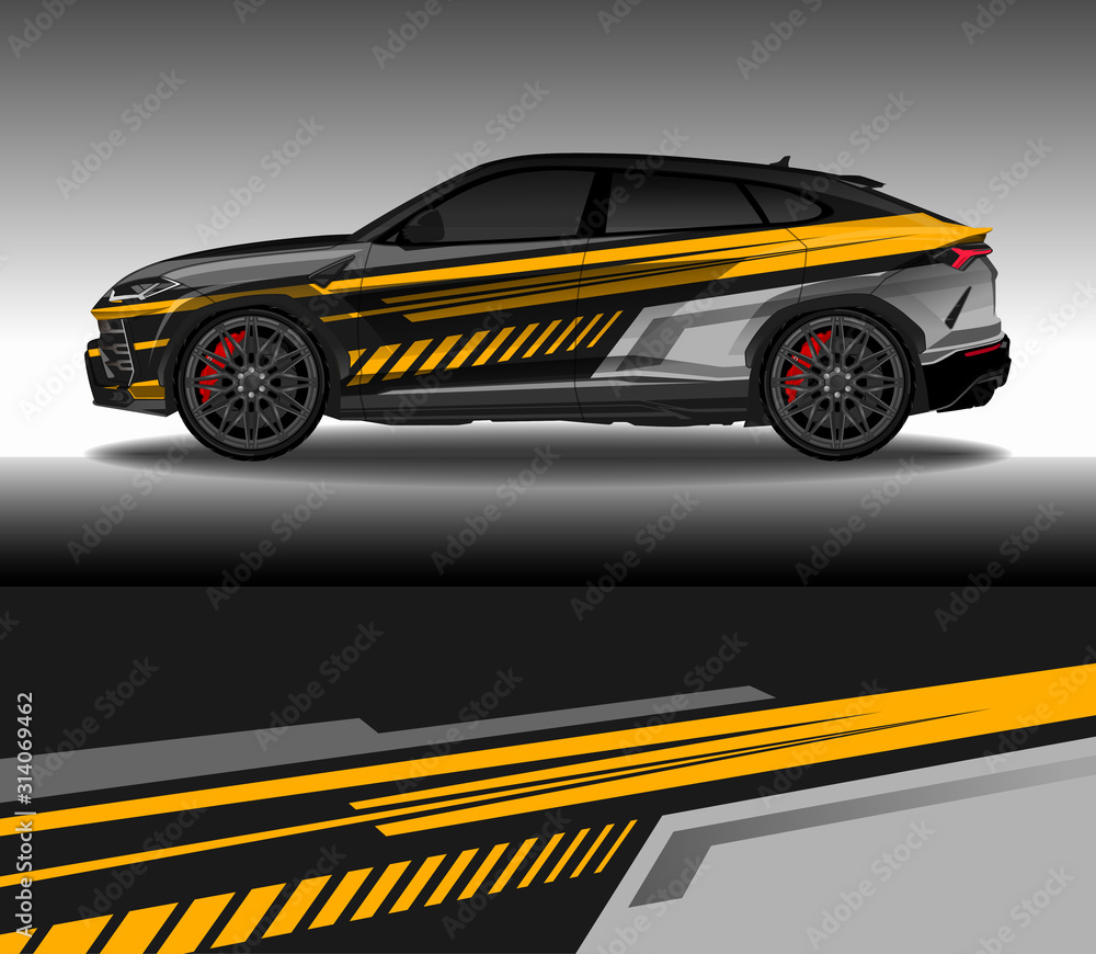 Car wrap decal design vector, custom livery race rally car vehicle