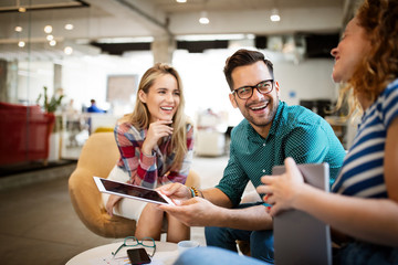 Business people brainstorming and chatting at workplace office