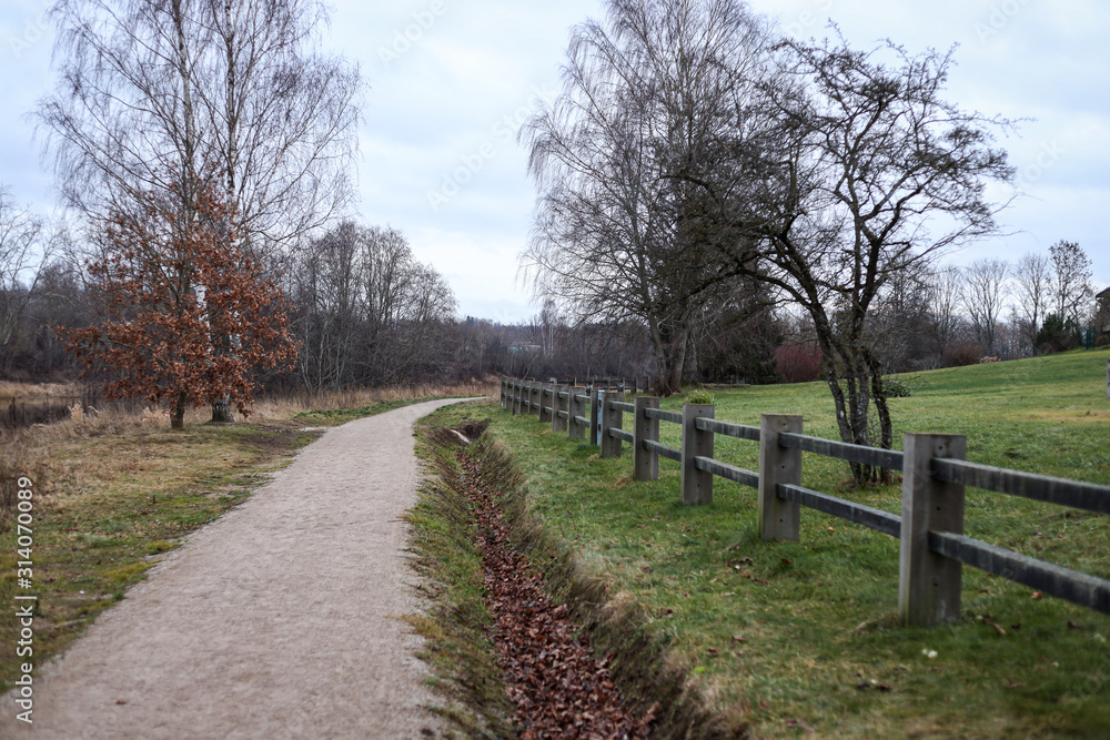 Small countryside walking, hiking tourism path, located in Latvia city Kuldīga.