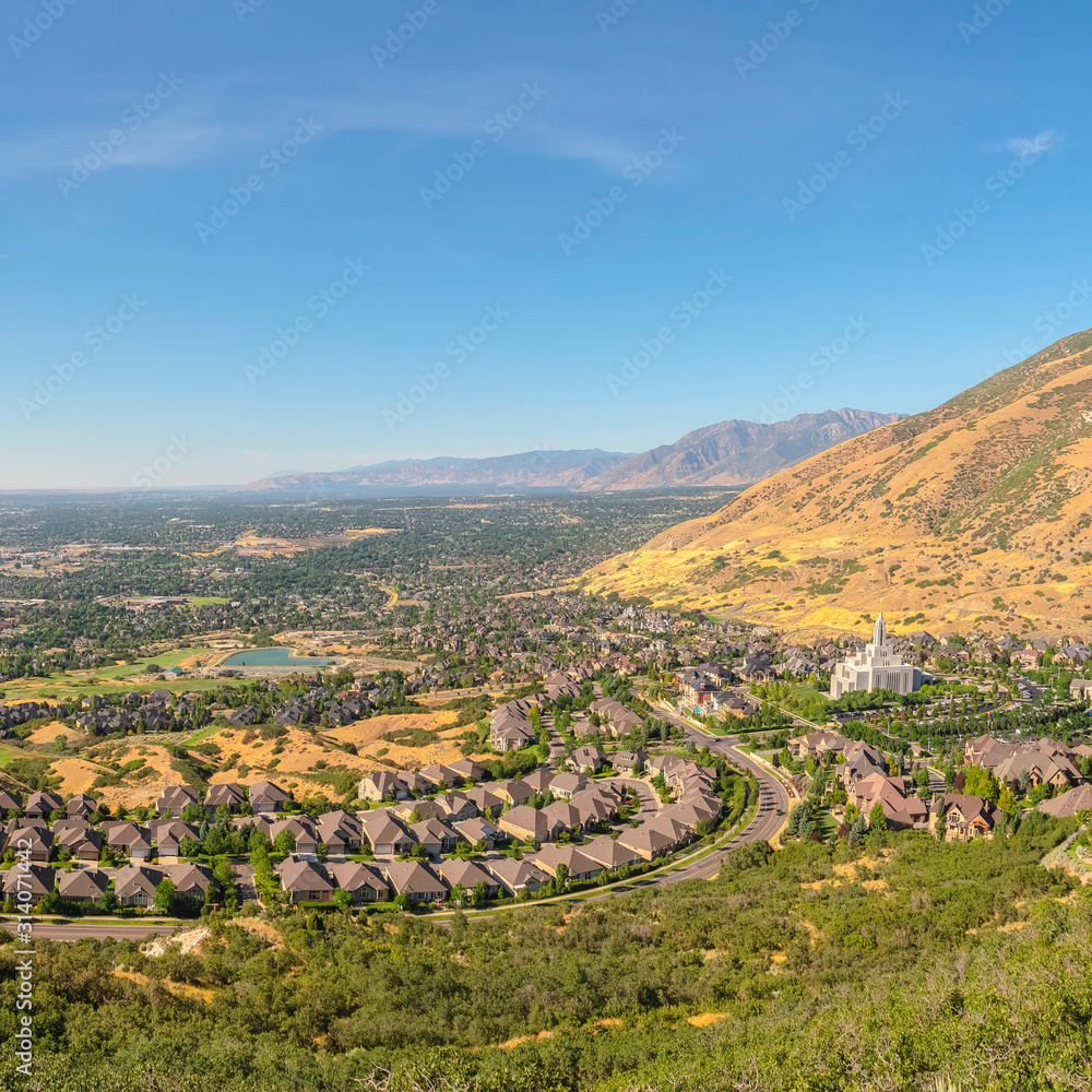Square Scenic view of the suburb in Salt Lake City Utah surrounded by mountains