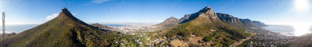Cape Town panorama of lionshead, table mountain and the 12 apostles 