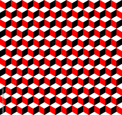 Red, black and white 3D cubes seamless pattern background