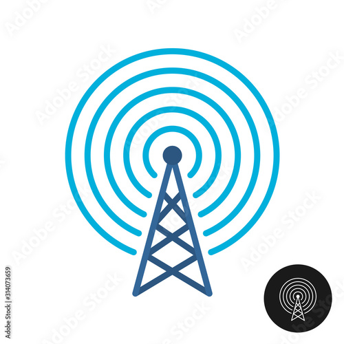 Radio or television tower color icon. Thin line style antenna signal broadcast symbol. GSM transmitter sign. Adjustable stroke width.